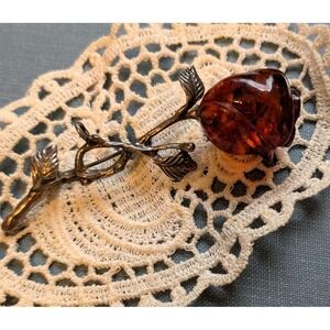Vintage Amber Brooch, Flower Pin, Romantic Floral Brooch, Resin Rose Jewelry